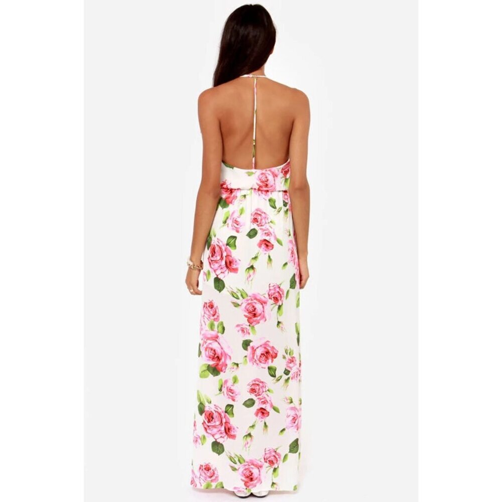 Lush Say No Amore Ivory Rose Floral Print Sleeveless T Back Tulip Hem Maxi Dress - Picture 2 of 11